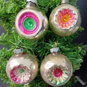 Vintage Shiny Brite Indent 4pc Christmas Ornament Mecury Glass Round Made In USA